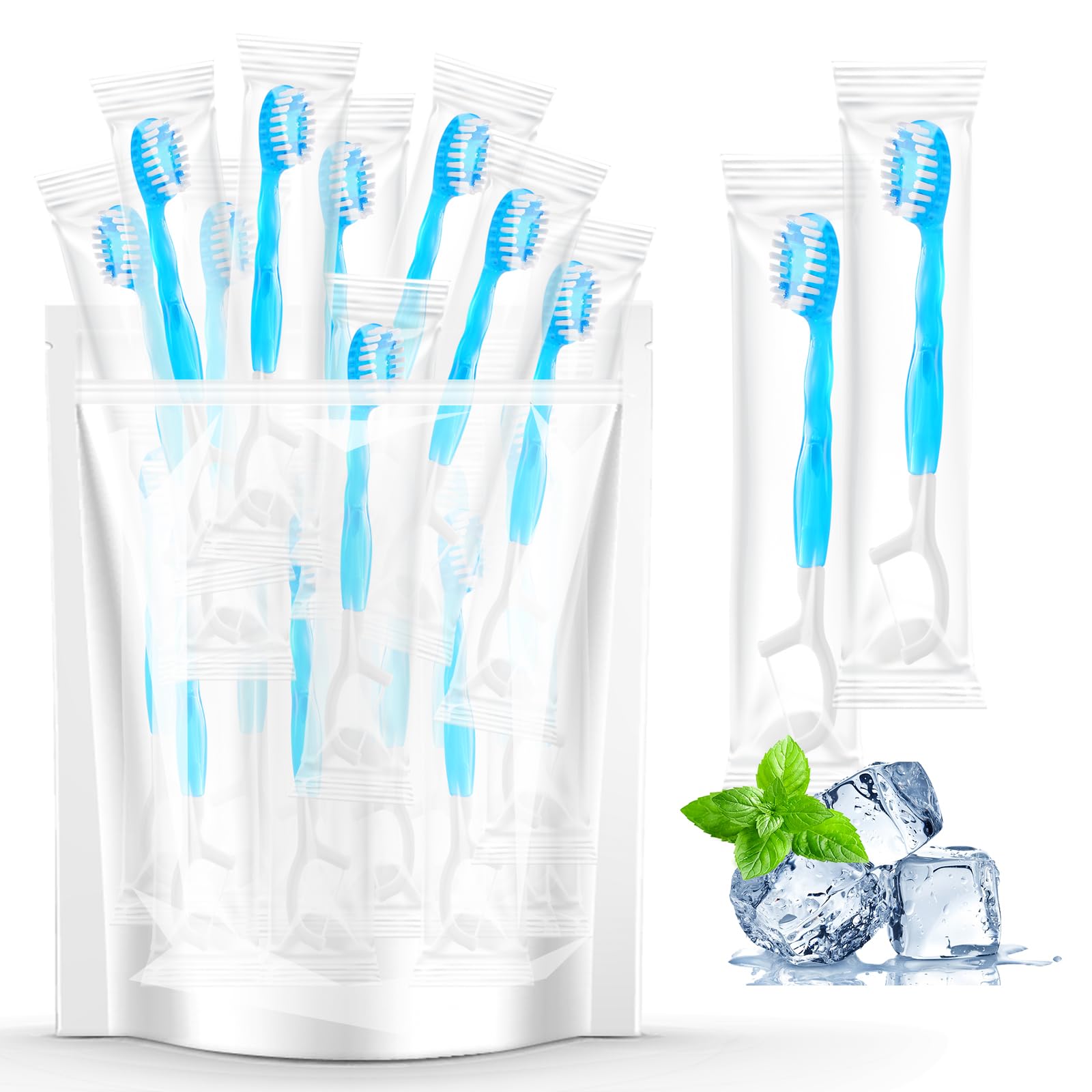 Twenty-pack of individually wrapped travel toothbrushes.