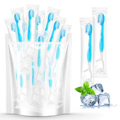 Twenty-pack of individually wrapped travel toothbrushes.