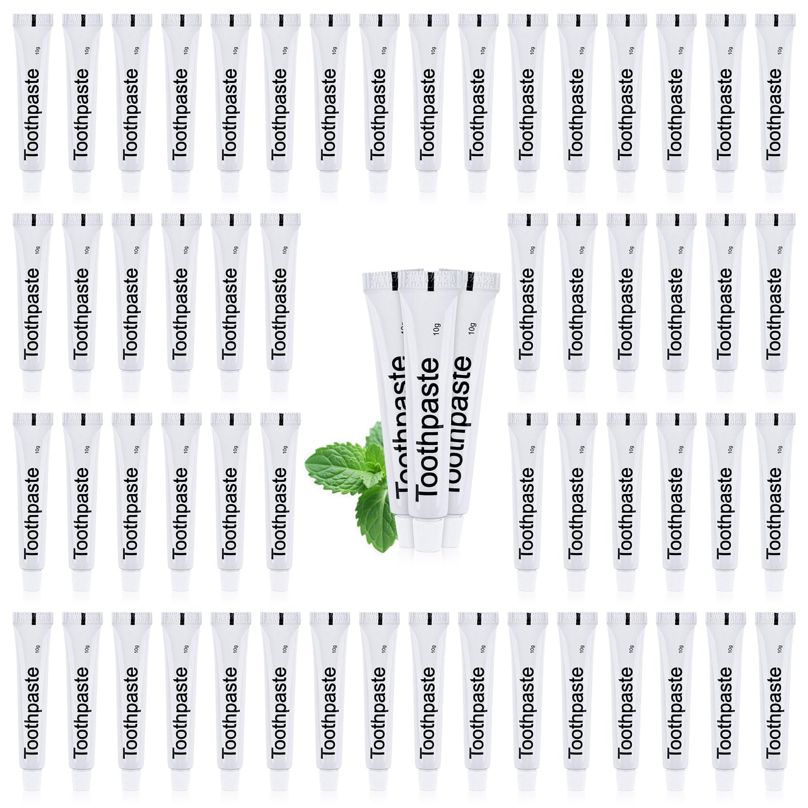 White travel toothpaste bulk pack with 50 tubes