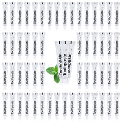 White travel toothpaste bulk pack with 50 tubes