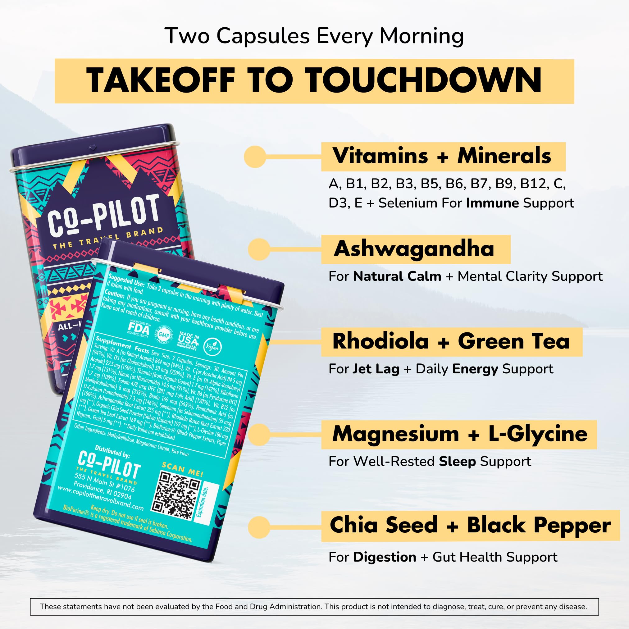 Ashwagandha, Rhodiola, and chia seeds with supplements