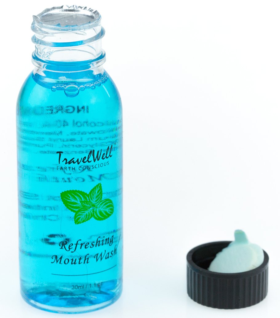 Bulk mouthwash bottles ready for hospitality and travel kits