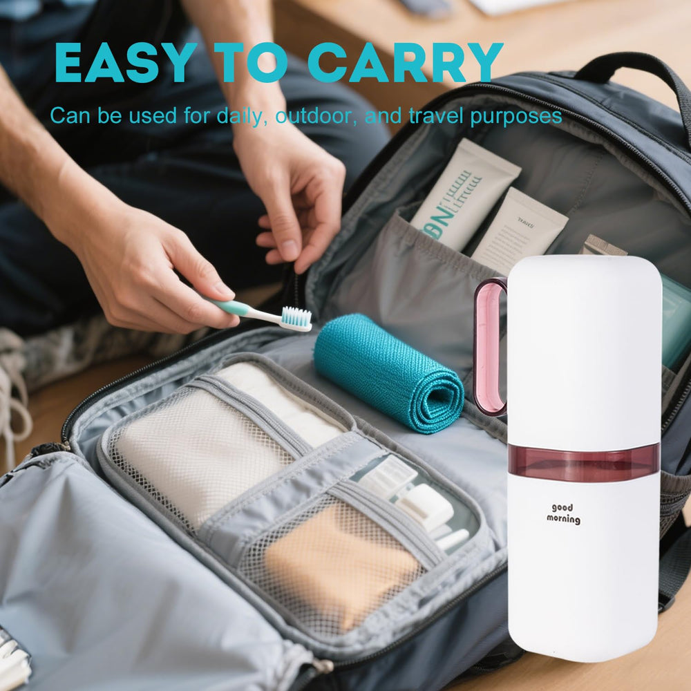 Portable travel case with detachable handle for toothbrush and toothpaste