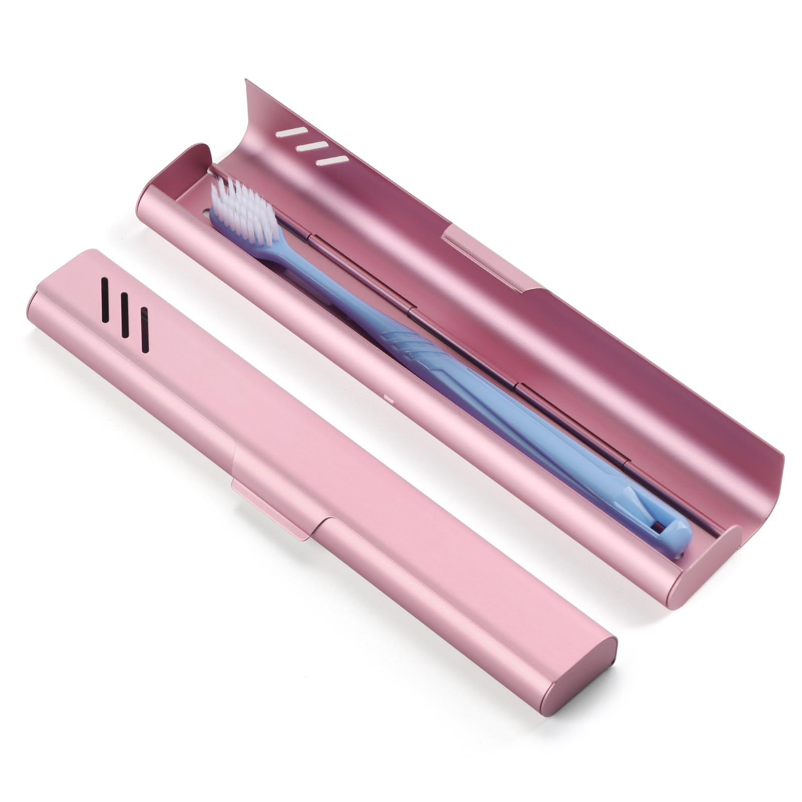 Pink travel toothbrush case - front view