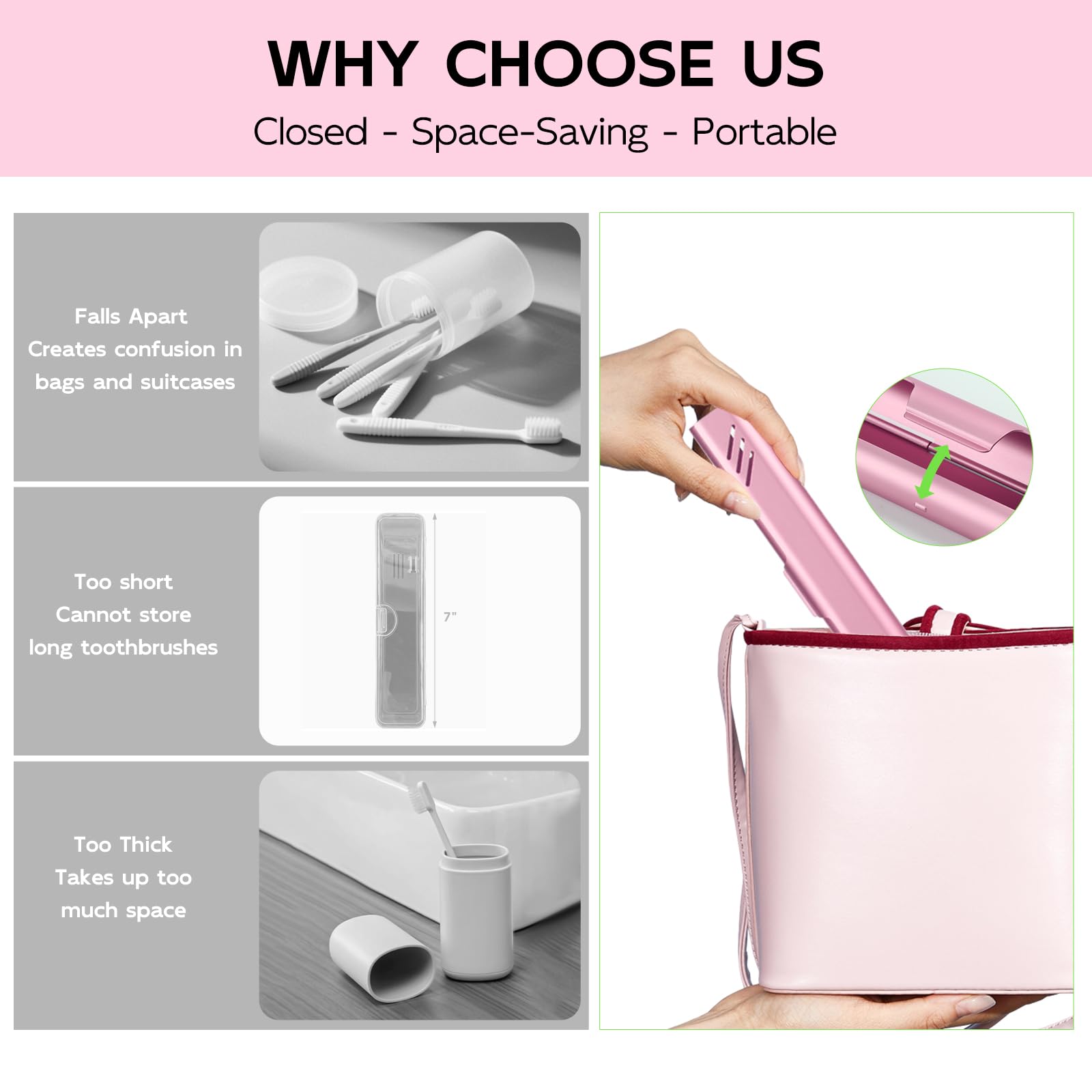 Ventilated pink travel toothbrush case - open view