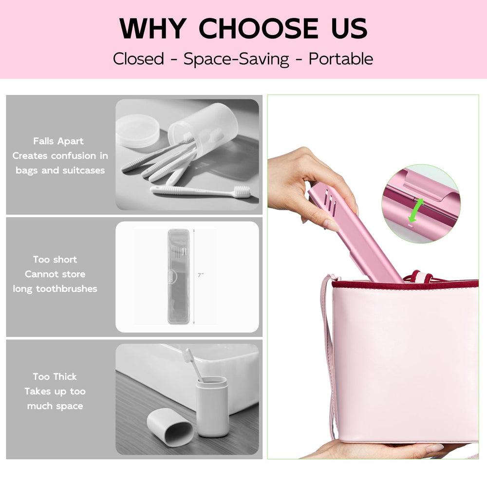 Ventilated pink travel toothbrush case - open view