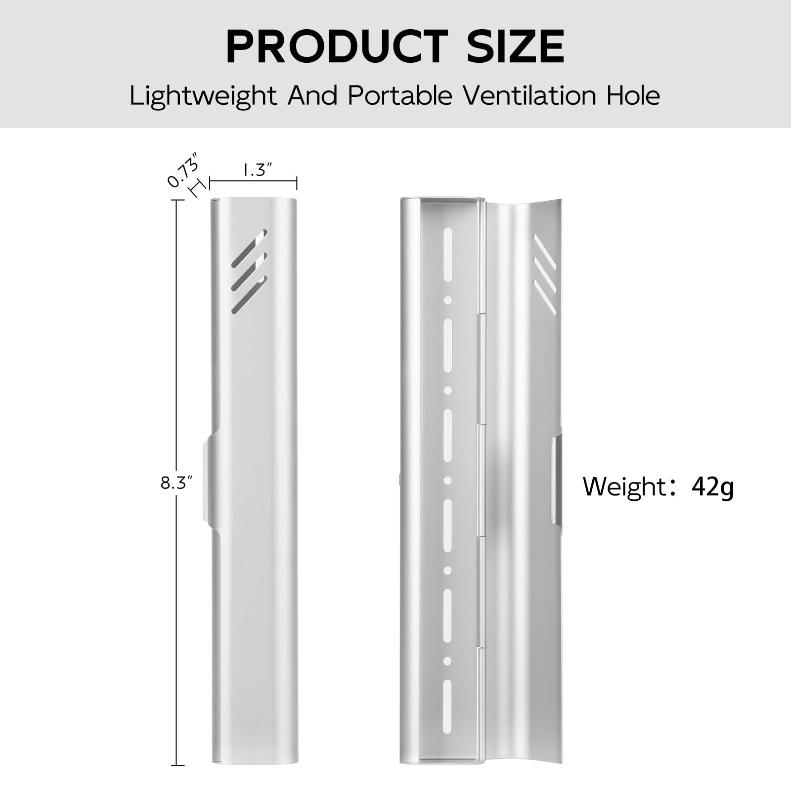 Side view of portable aluminum toothbrush holder with ventilation