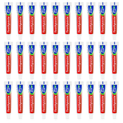 Bulk pack of 30 disposable travel size toothpaste tubes with mint flavor