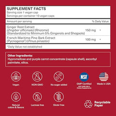 Close-up of Pycnogenol 100mg and Ginger Root Extract capsules