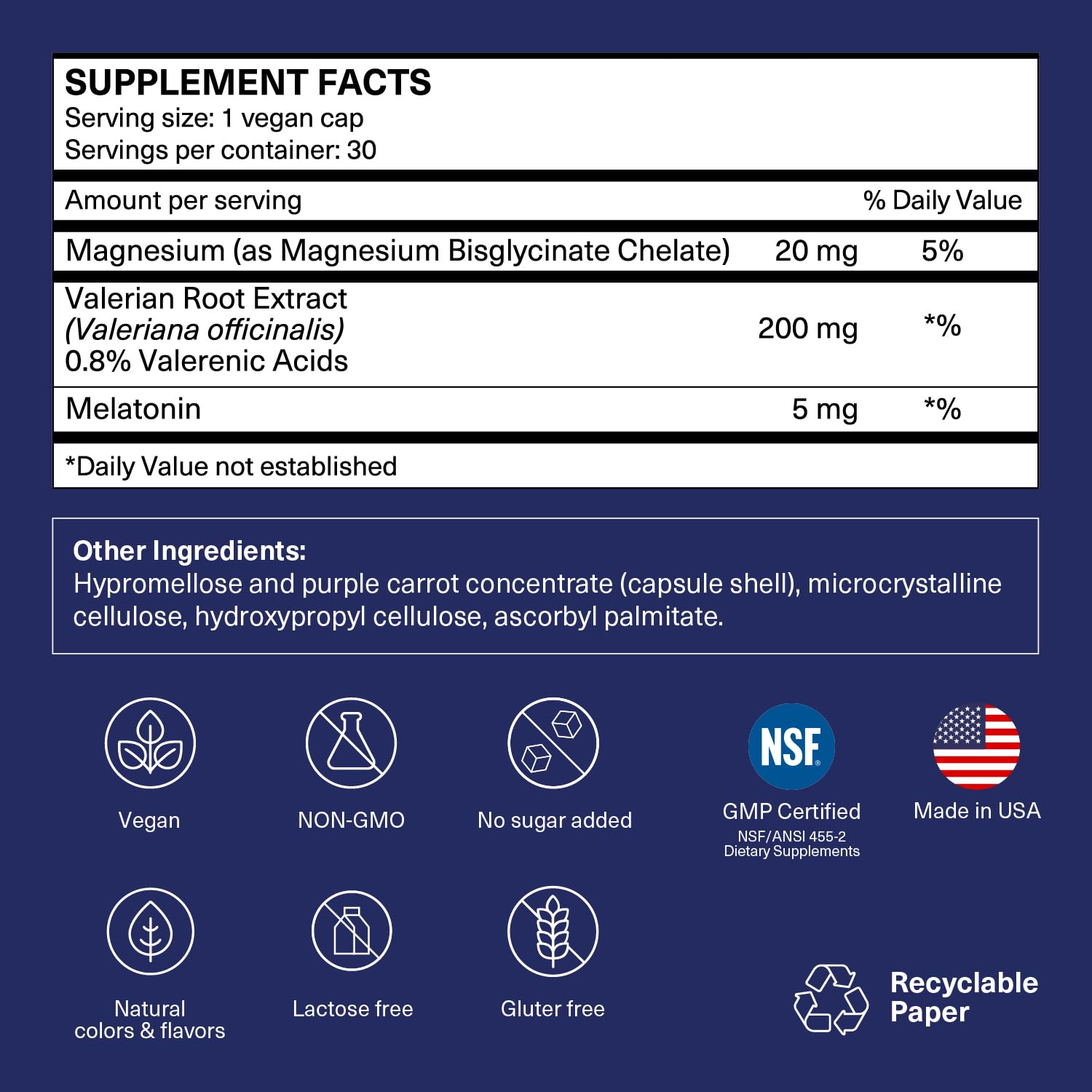 Melatonin 5 mg ingredient label for TRAVELSANA Sleep Well