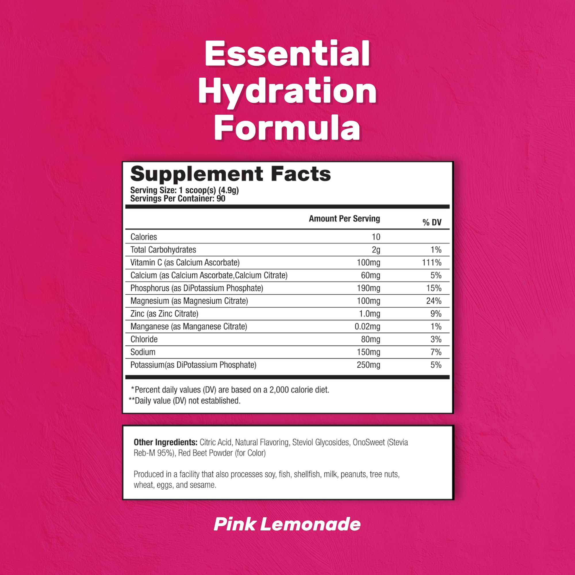 Hydration electrolyte powder being mixed in water (Pink Lemonade)