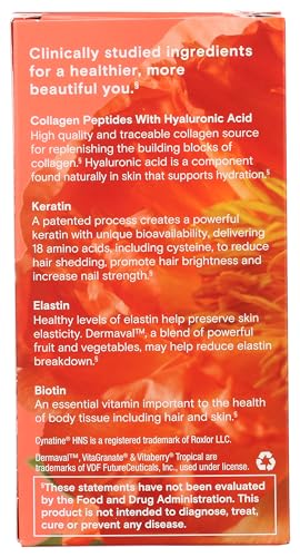 Ingredients label showing collagen, keratin, elastin, and hyaluronic acid