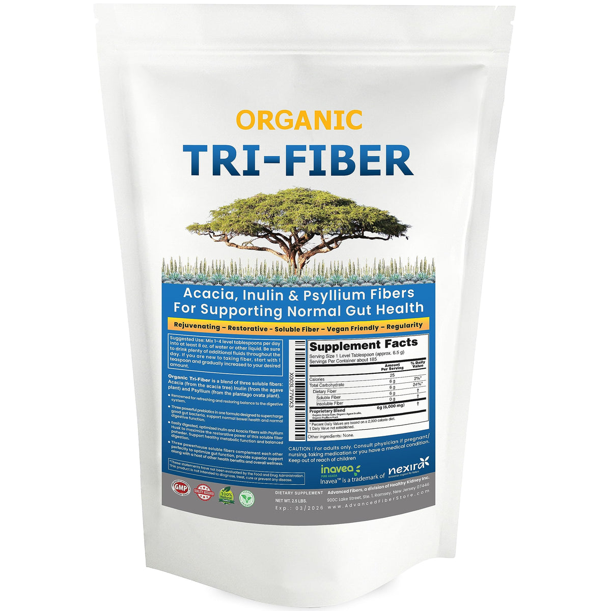 Tri-Fiber soluble fiber powder (1 lb) packaging