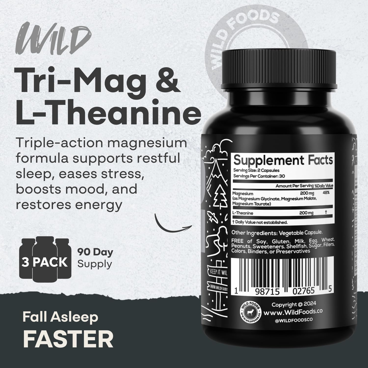 Close-up of Tri-Mag & L-Theanine capsules