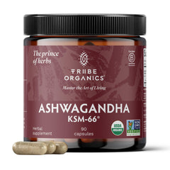 TRIBE ORGANICS Ashwagandha KSM-66 bottle with 90 capsules