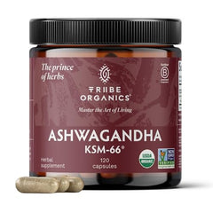 TRIBE ORGANICS Ashwagandha KSM-66 bottle with 120 capsules