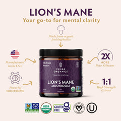 Bottle of Lion’s Mane capsules with product label