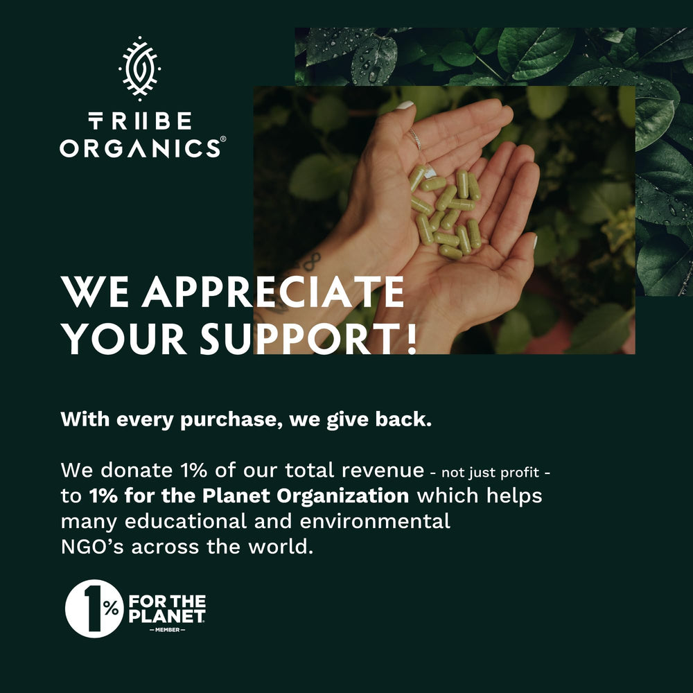 1% for the Planet donation symbol representing Tribe Organics