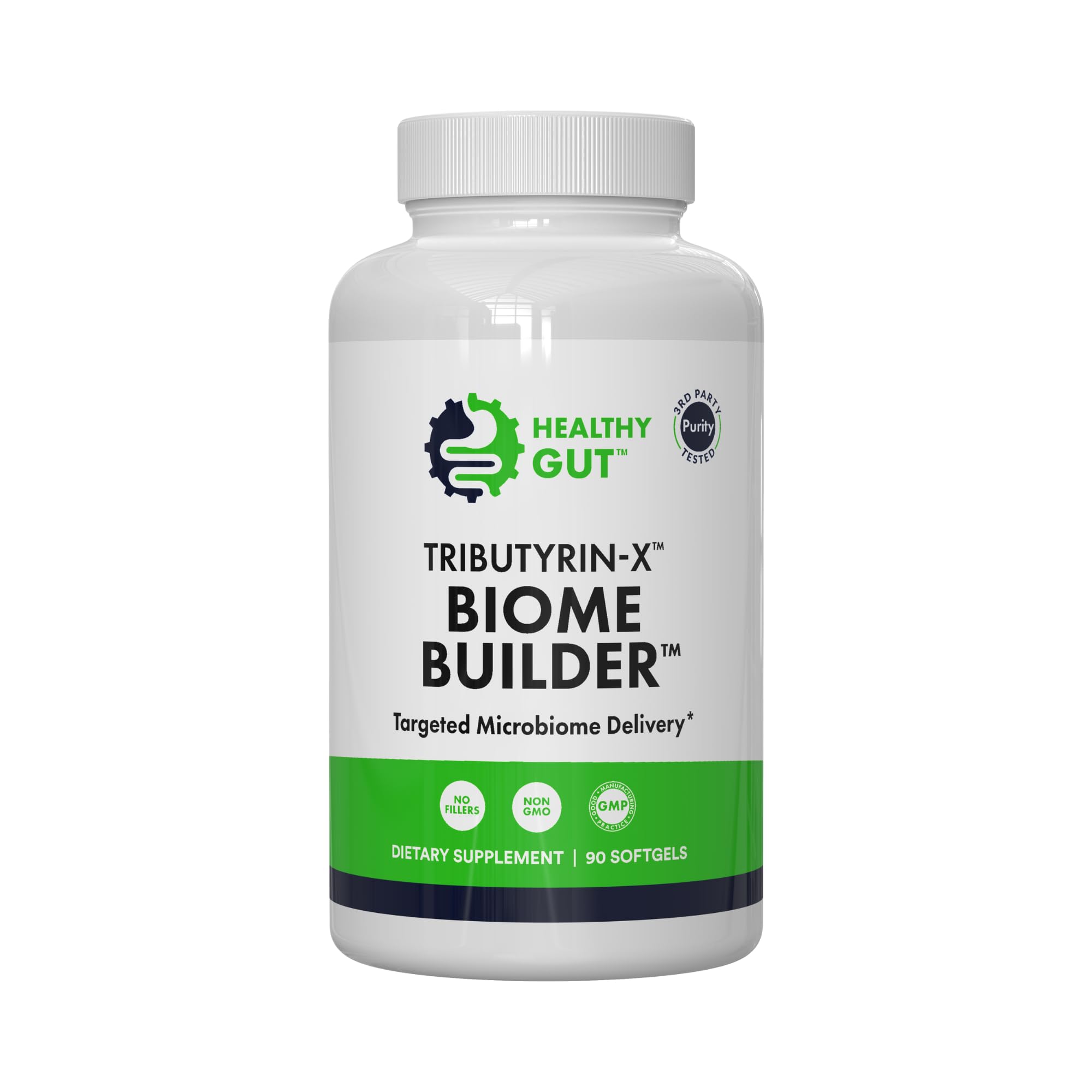 Bottle of Healthy Gut Tributyrin-X with 90 softgels