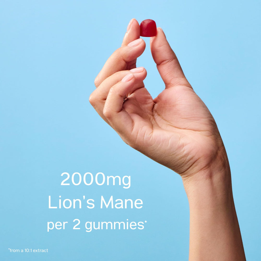 Close-up of TRIP Lion’s Mane Raspberry gummies 2000mg per serving