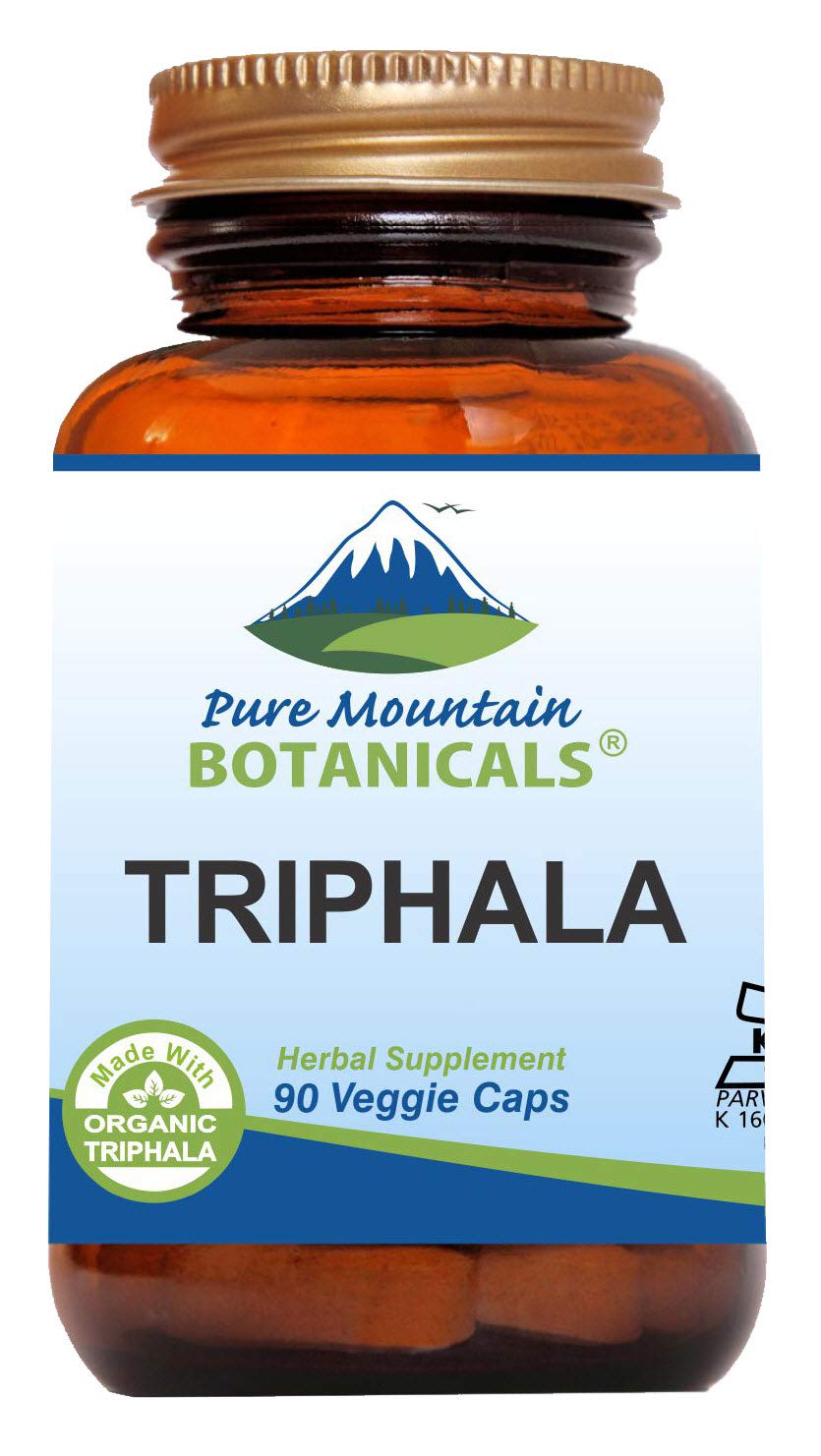 Front view of Pure Mountain Botanicals Triphala Capsules bottle (90 count)