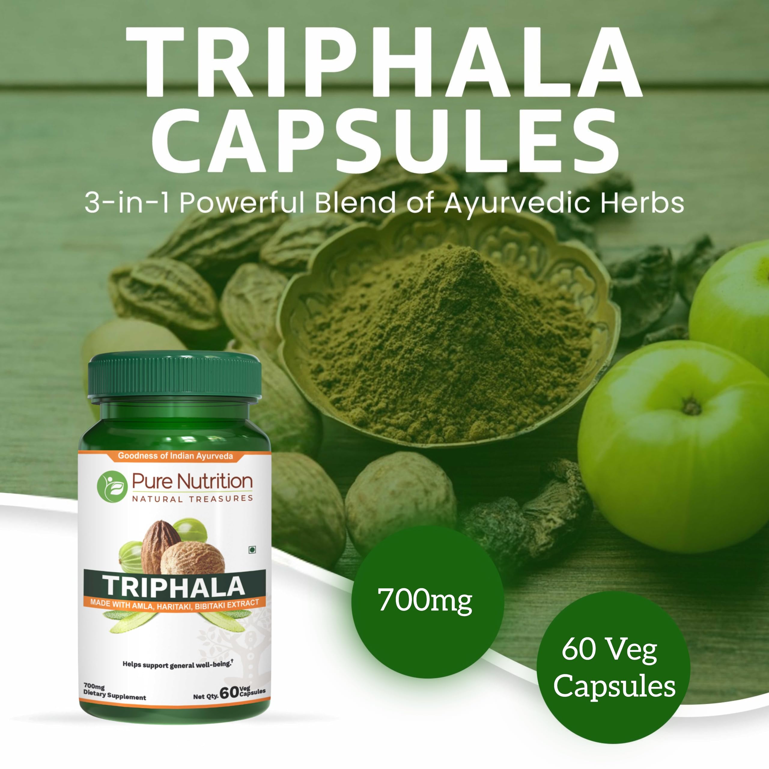 Triphala extract 700mg capsule close-up