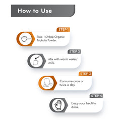 Triphala powder on a spoon with a glass of water