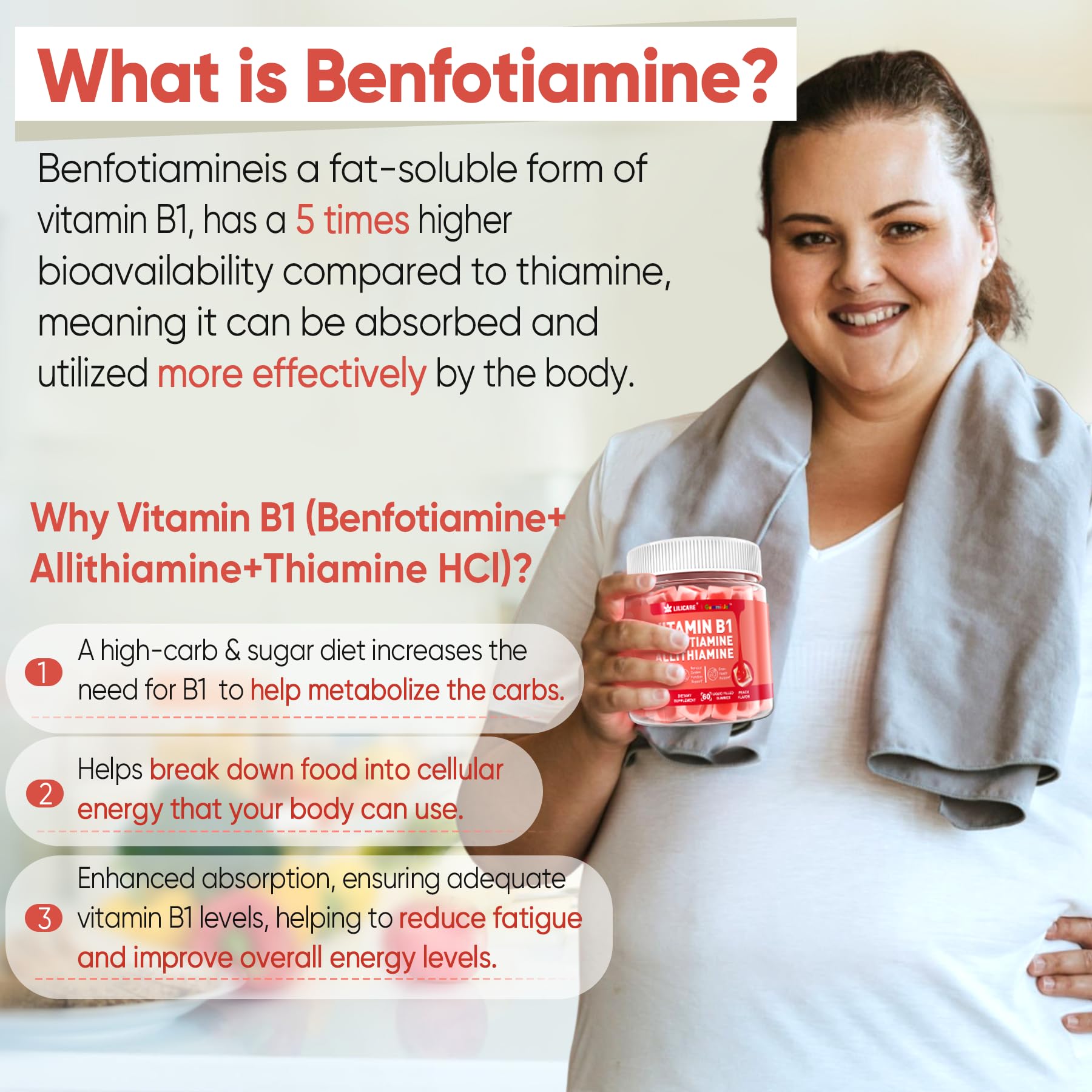 Close-up of triple-action Vitamin B1 forms: thiamine, benfotiamine and allithiamine
