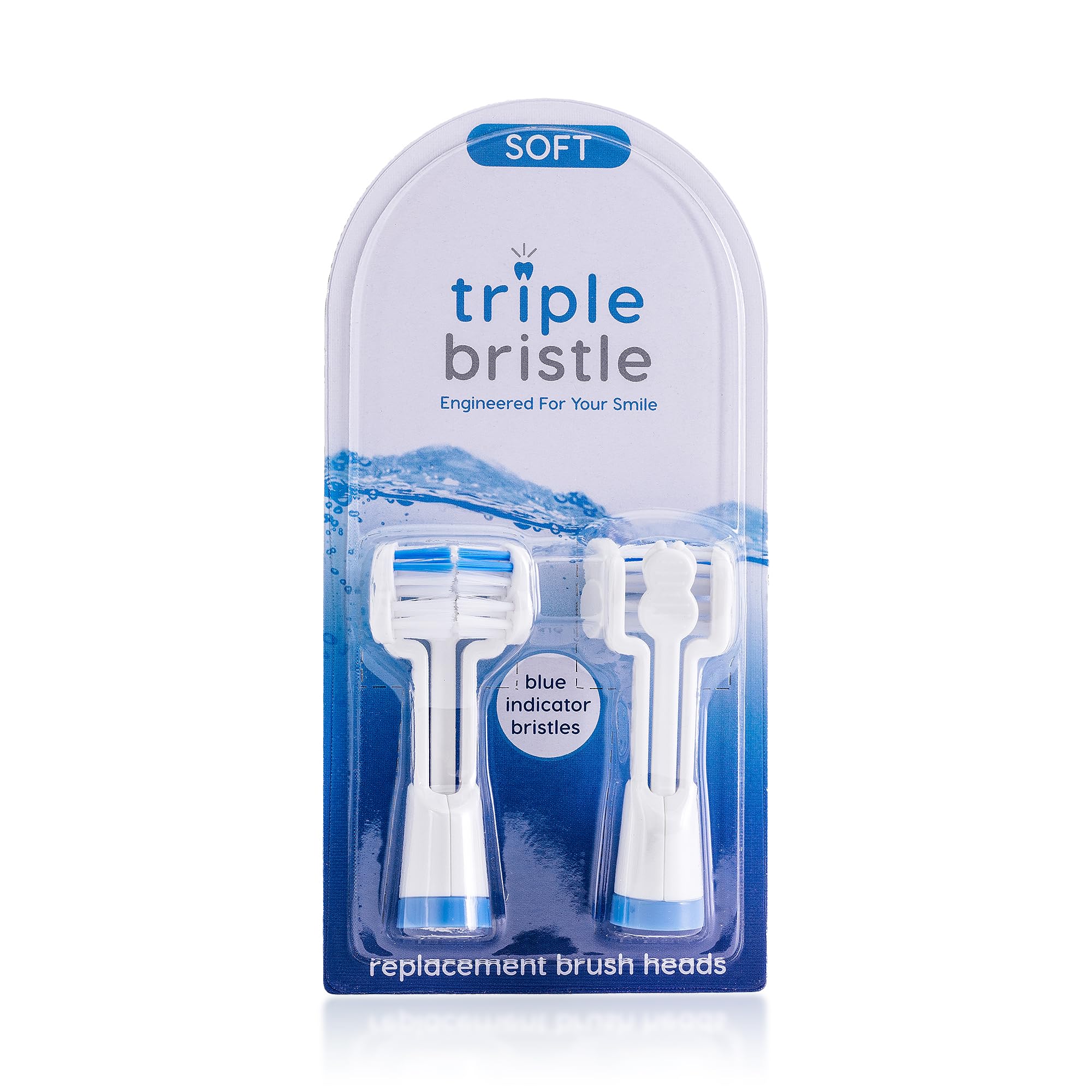 Blue Triple Bristle 3-head replacement brush head – front view
