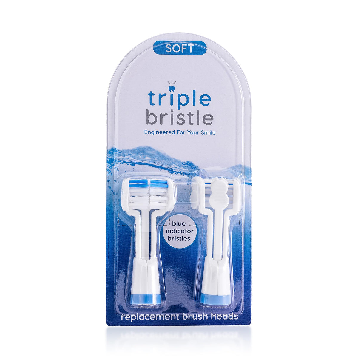 Blue Triple Bristle 3-head replacement brush head – front view
