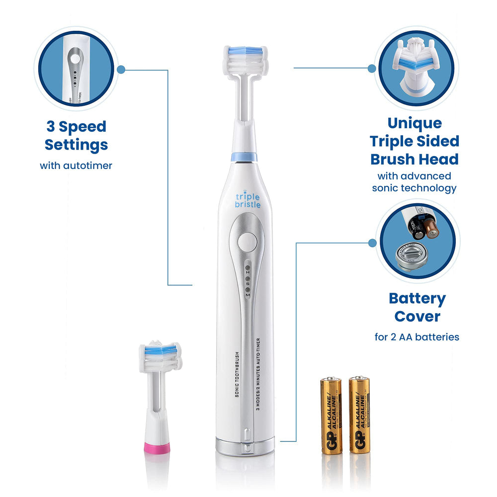 Close-up of the triple-sided toothbrush head