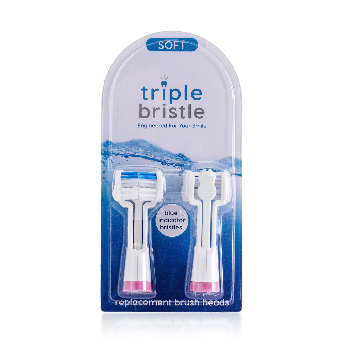 Triple Bristle replacement brush head pink 3-head design close-up