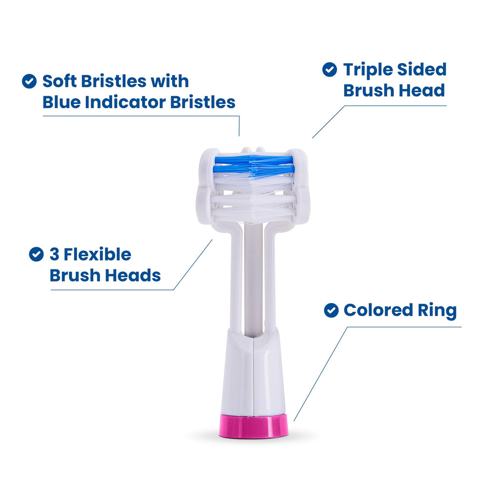 Color-changing bristles indicator on Triple Bristle 3-head brush head