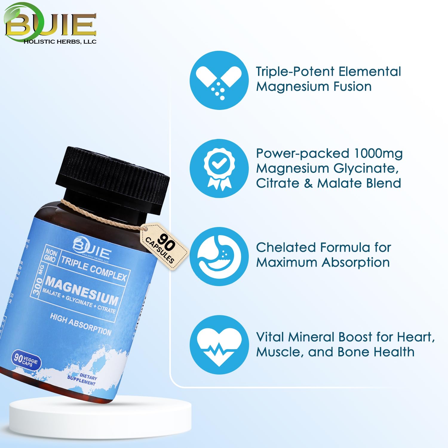 Three magnesium capsules (glycinate, citrate, and malate)