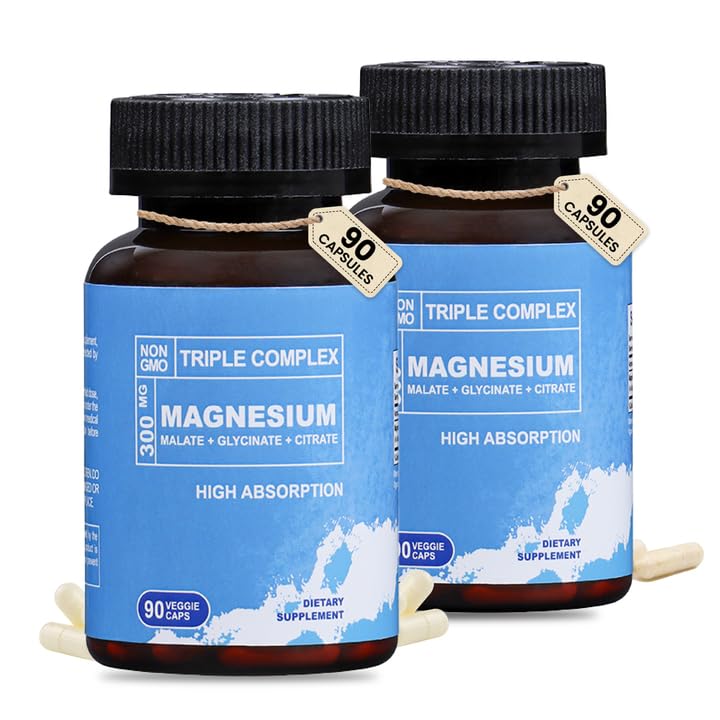 Bottle of Triple Complex Magnesium 300mg on white background