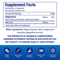 Close-up of magnesium glycinate, malate and citrate capsules