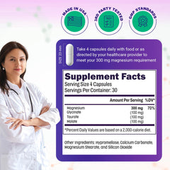 Back label with supplement facts on Triple Magnesium Complex bottle