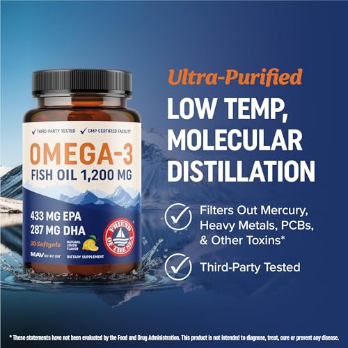 Omega-3 fish oil bottle with EPA and DHA information on label