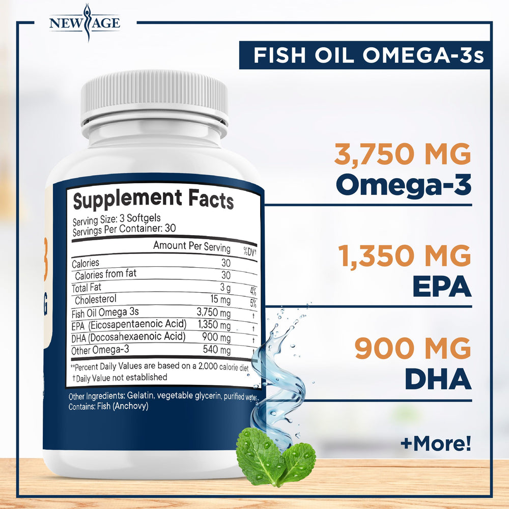 Close-up of label showing 1350 mg EPA and 900 mg DHA per serving