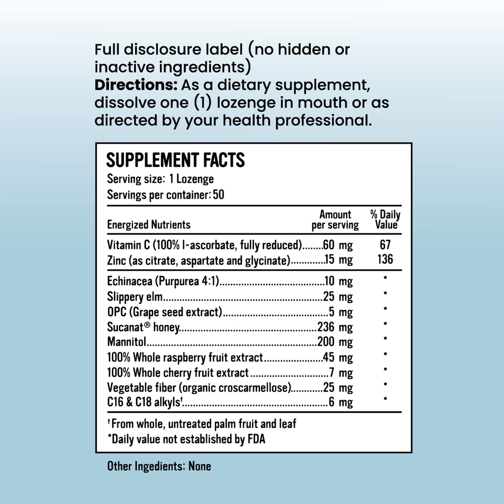 Chewable zinc lozenges with natural raspberry and cherry flavor