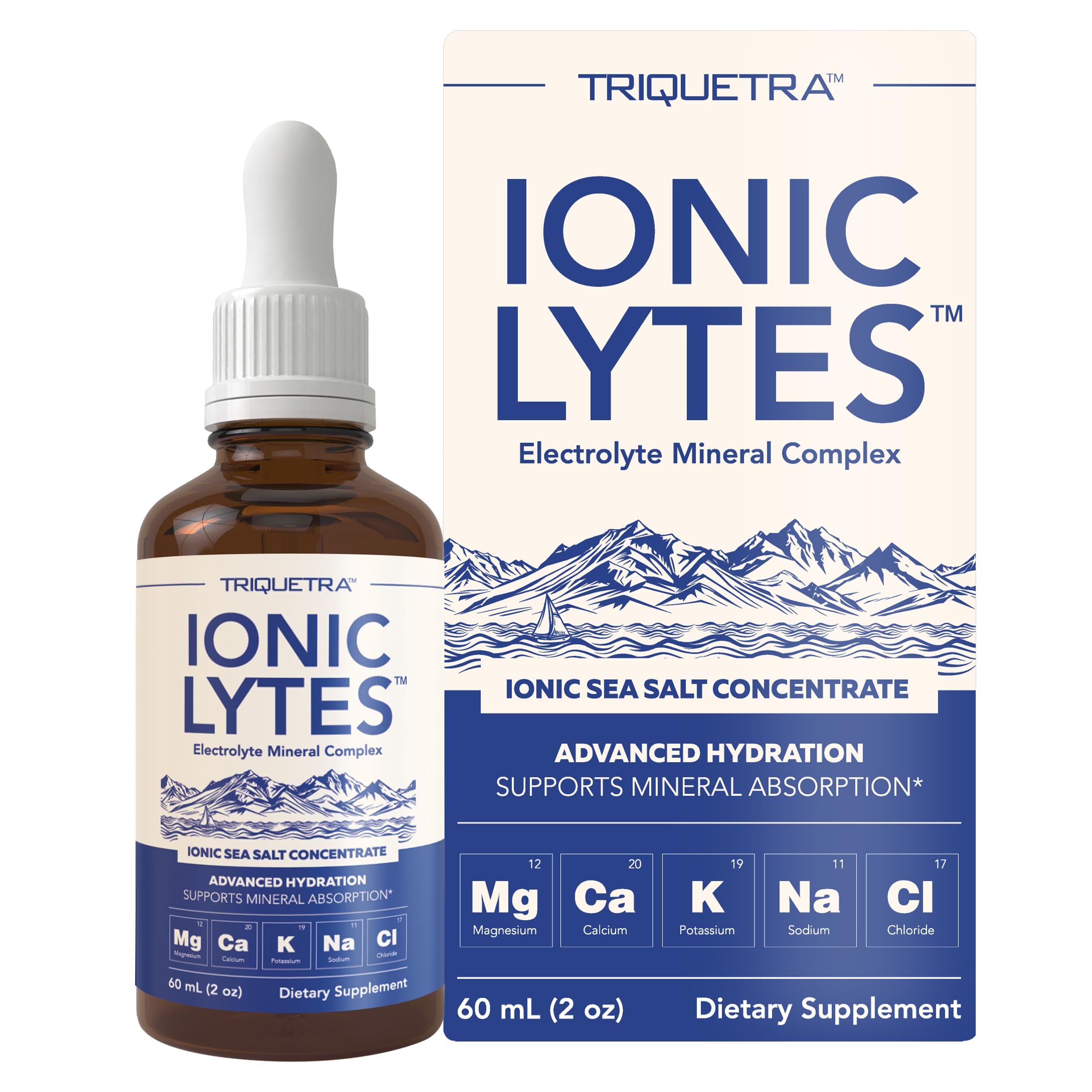 Triquetra Health Ionic Lytes bottle front promoting hydration support and electrolyte balance