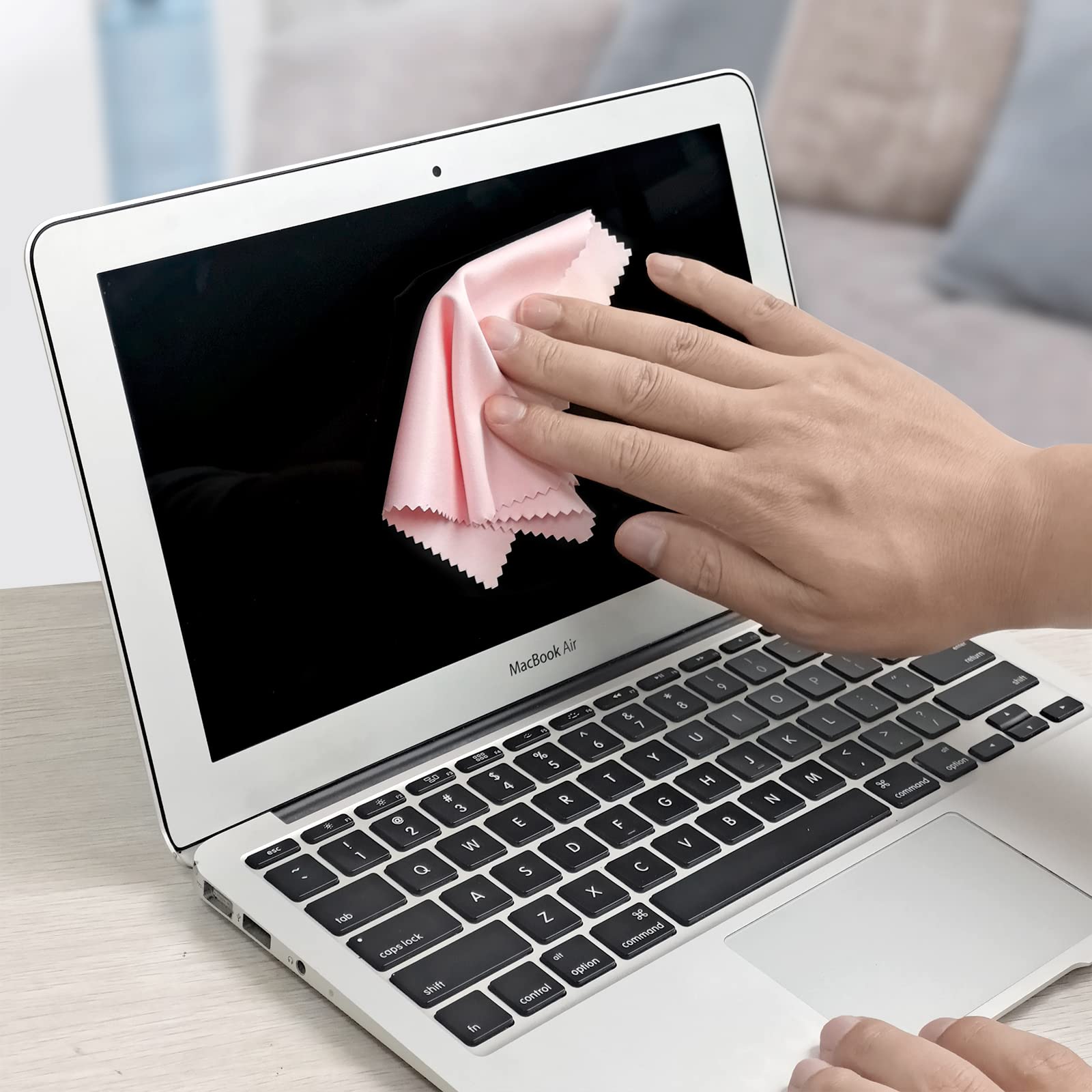 Close-up of pink microfiber cleaning cloth 5x6 inches