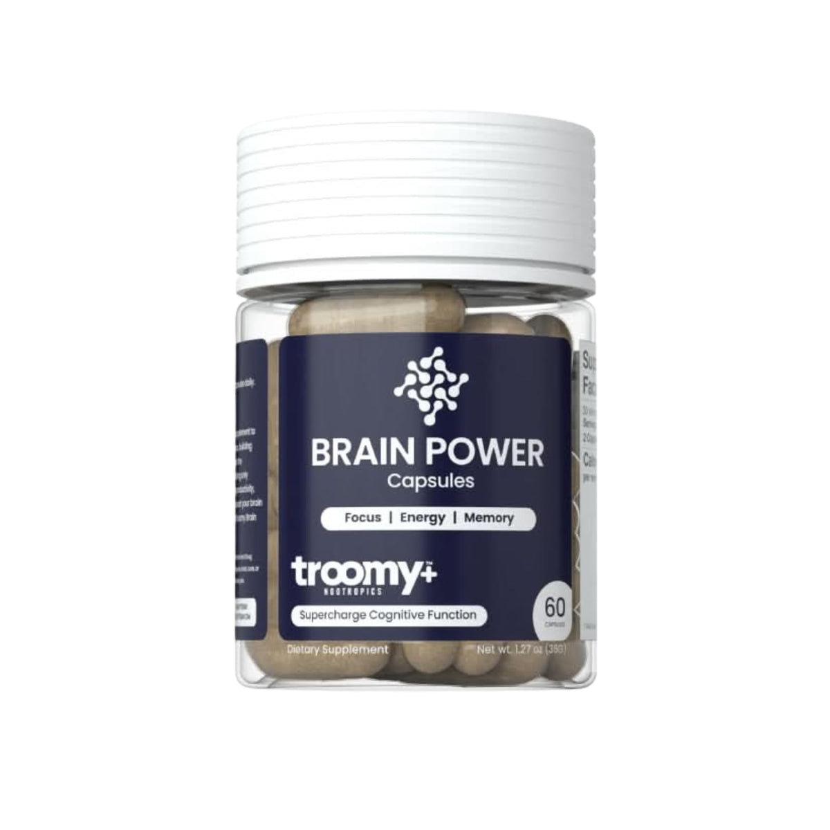 Bottle of Troomy Brain Power Supplement - 60 capsules