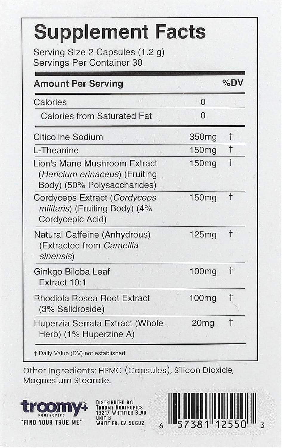 Troomy Brain Power capsules close-up highlighting clean plant-derived formula