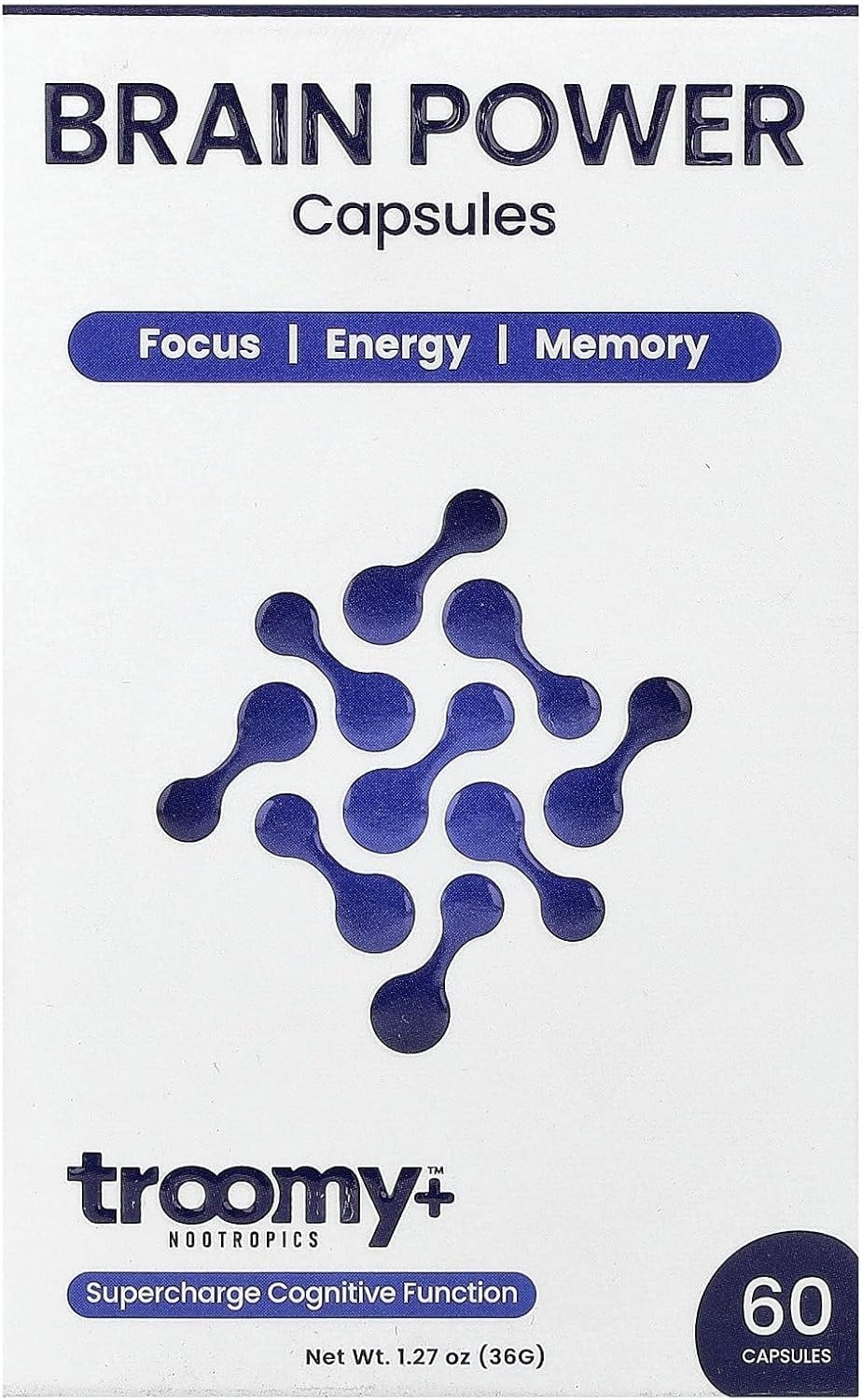 Troomy Brain Power capsules held in hand for daily wellness