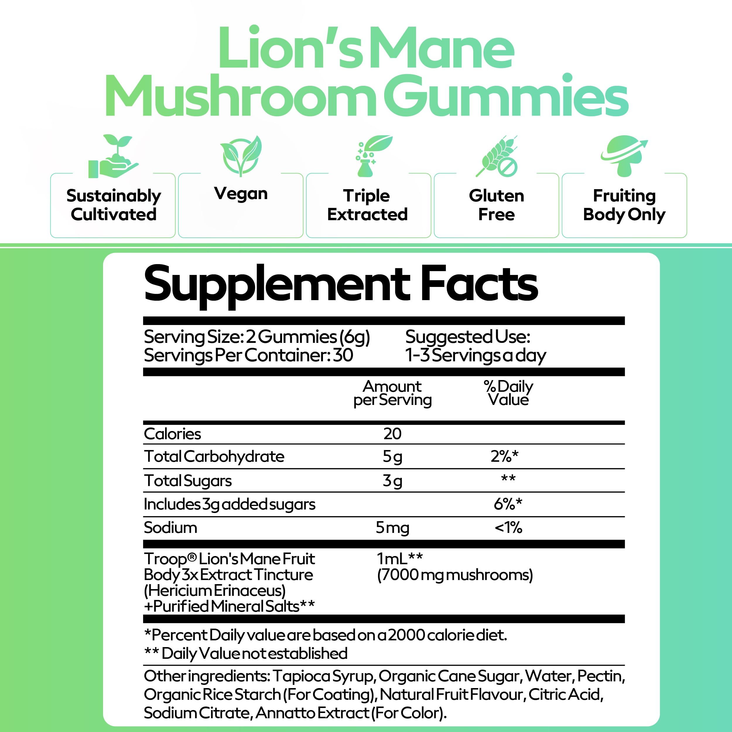 Vegan and gluten-free Lion’s Mane gummy with peach mango flavor