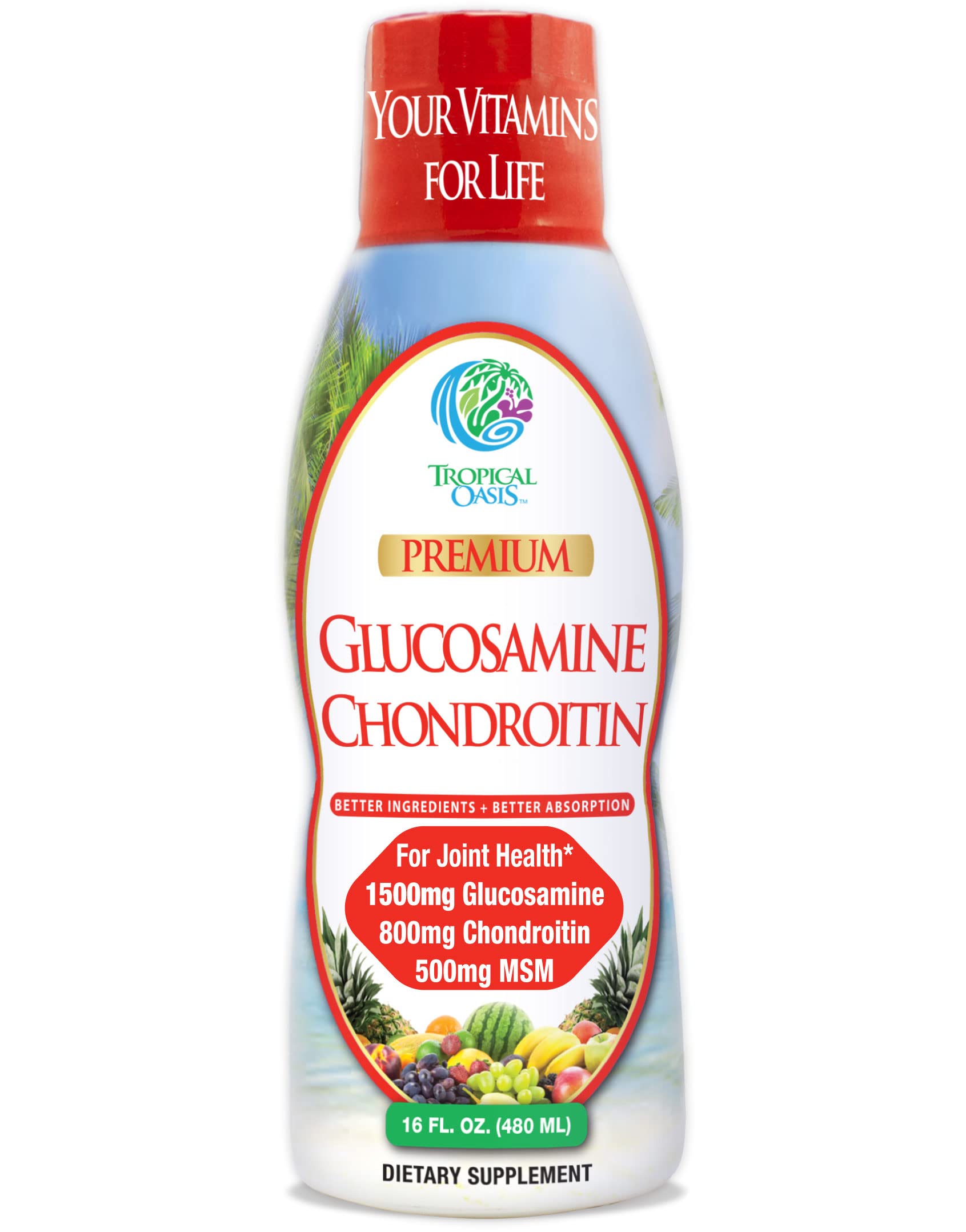 Tropical Oasis Liquid Glucosamine Chondroitin MSM bottle - 16 oz