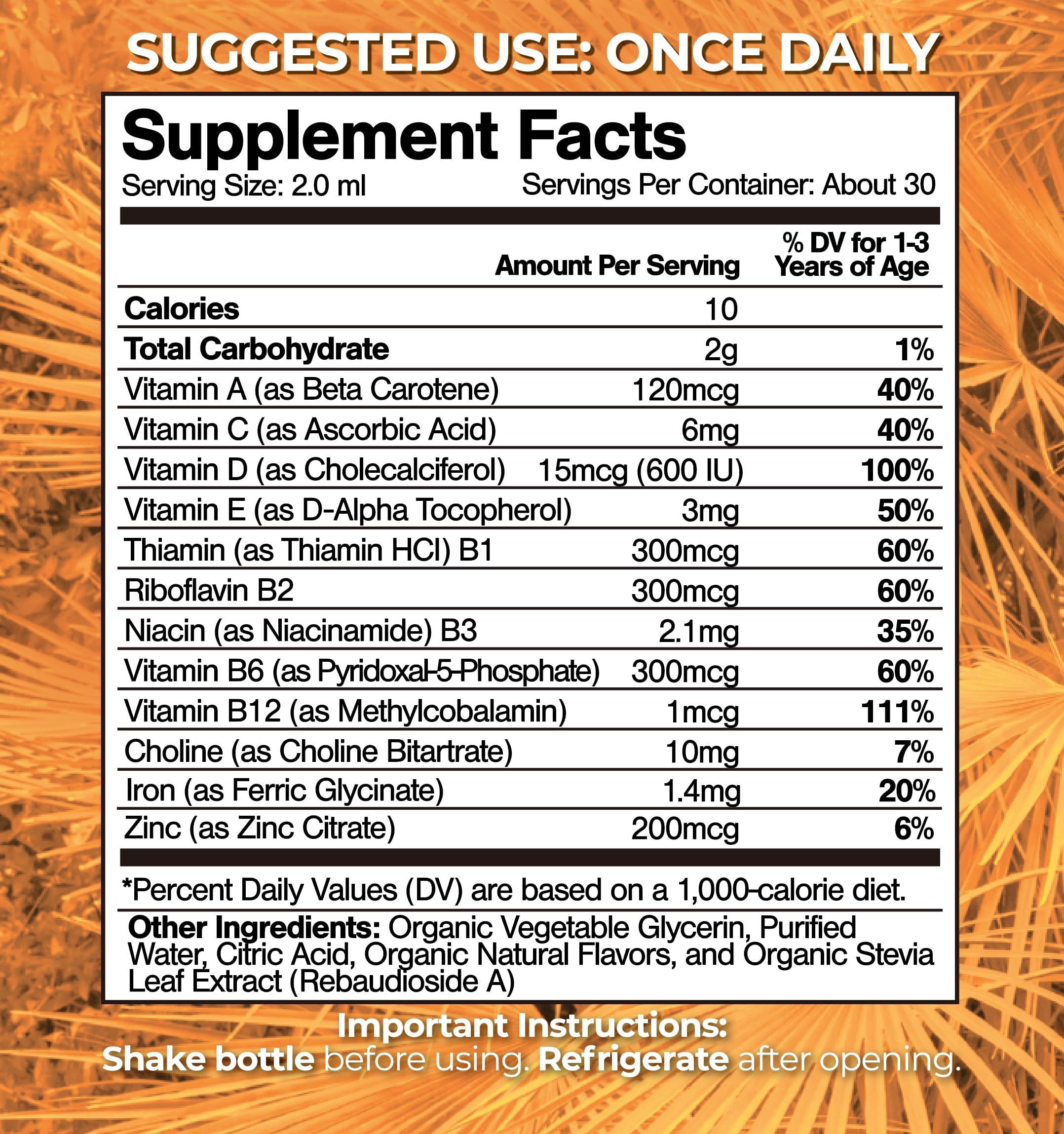 Toddlers liquid multivitamin bottle with berry flavor