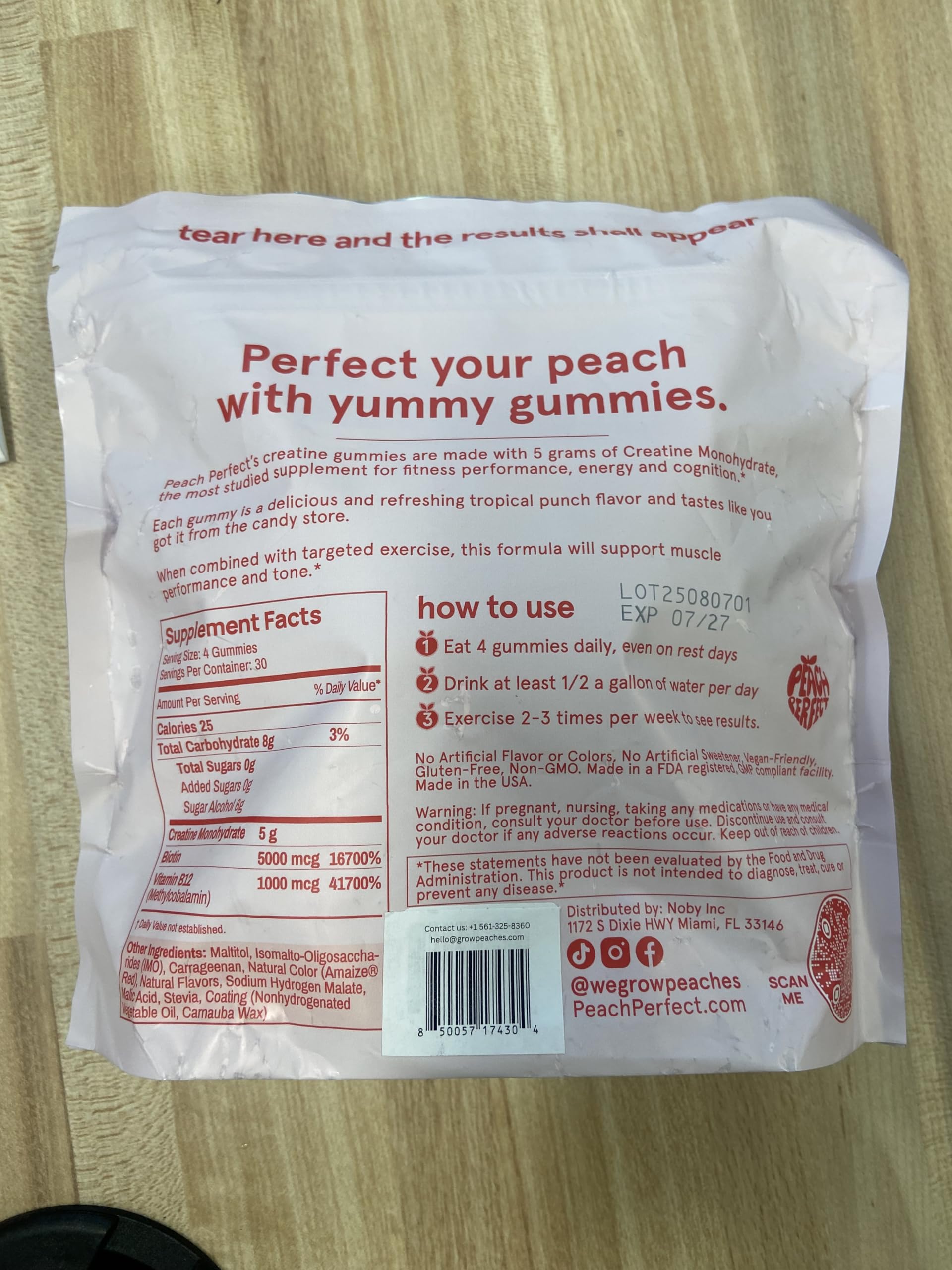 Tropical Punch flavor label on gummies packaging