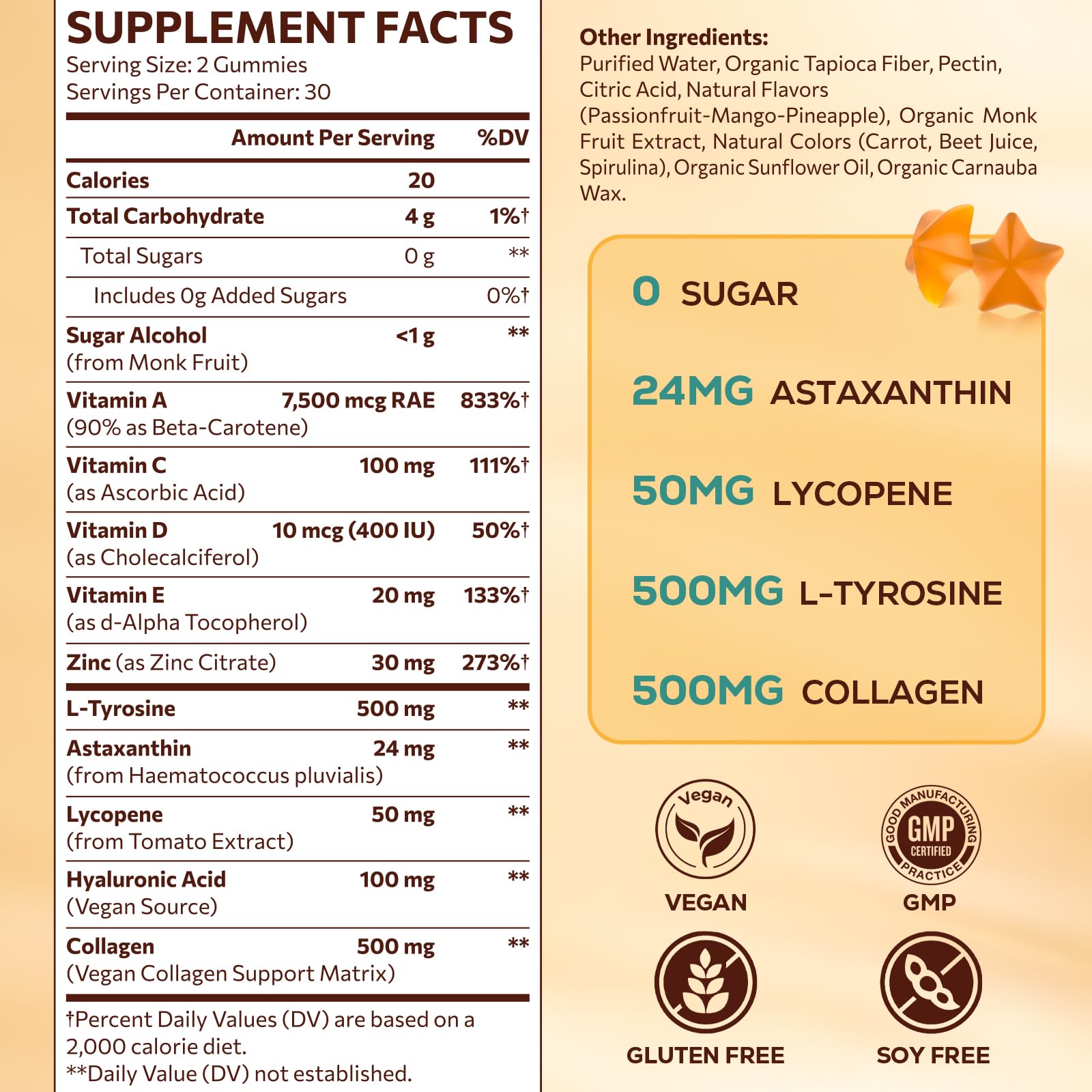 Gummies with tropical passionfruit, mango and pineapple flavors